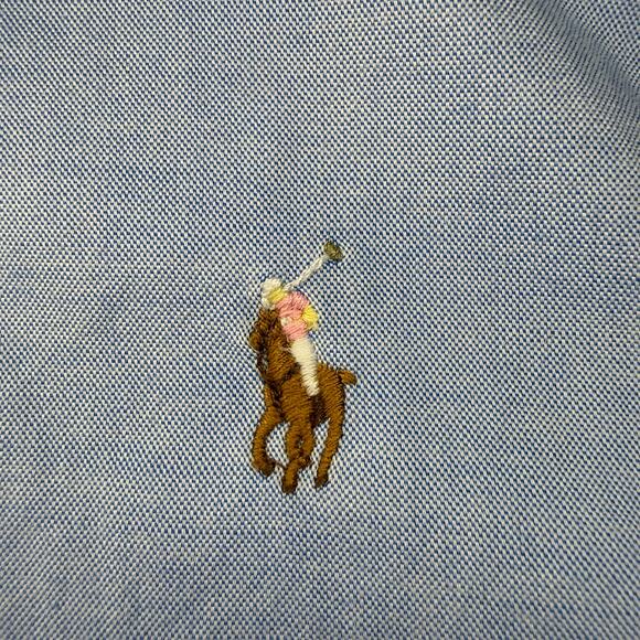 NWOT Ralph Lauren Button Down Shirt Girls 12 Blue Puff Sleeve Polo Logo Preppy - Picture 3 of 12